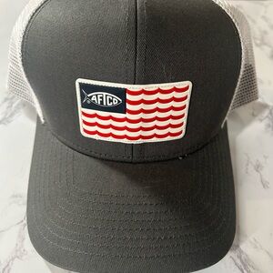 AFTCO Gray and White Hat with Red Wave Design